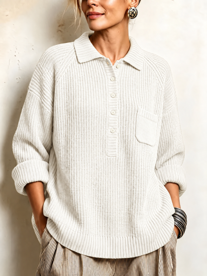 Women’s Cozy Ribbed Knit Polo Pullover Sweater
