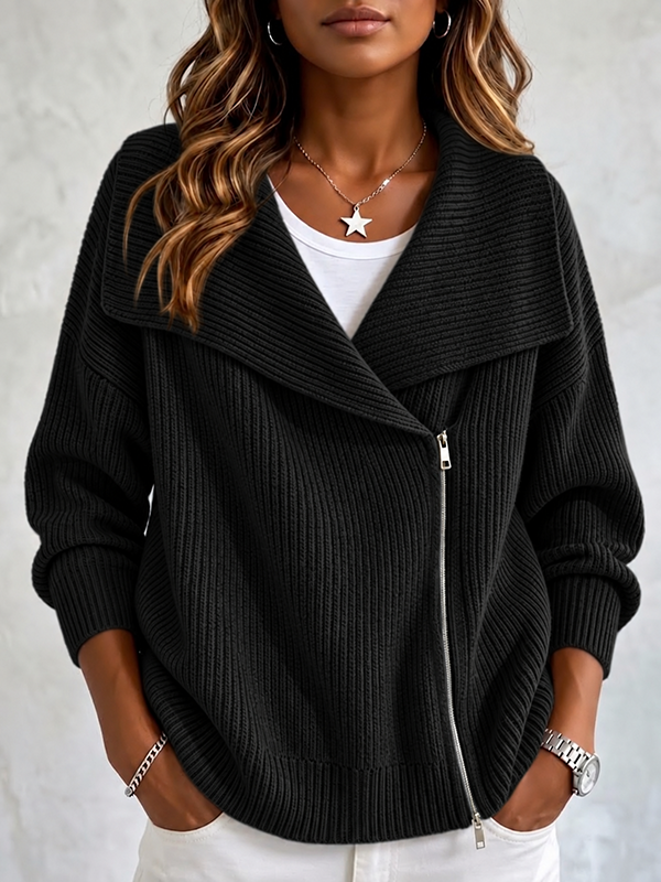 New Arrival🔥Women’s Collared Knit Jacket With Double Zippers