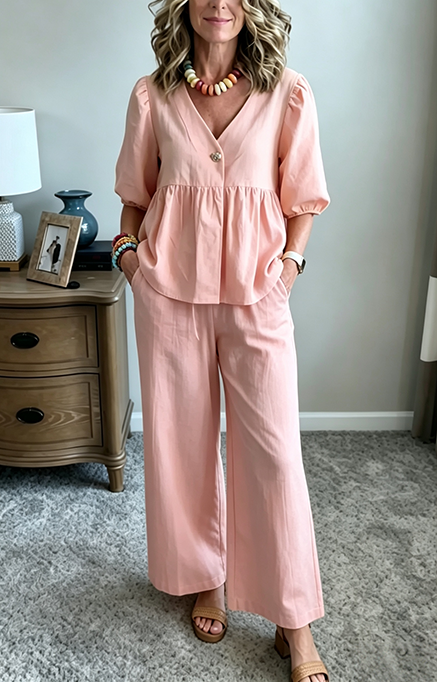 New Arrivals🔥Women's Puff Sleeve Peplum Pants Set