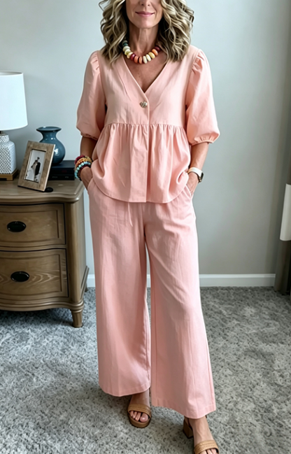 New Arrivals🔥Women's Puff Sleeve Peplum Pants Set