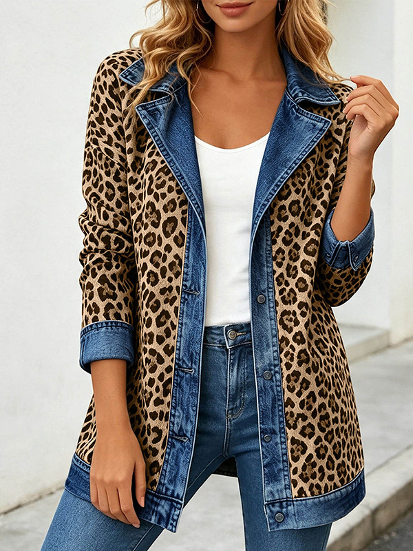 CLEARANCE SALE🔥Women’s Chic Leopard Print and Denim Patchwork Jacket