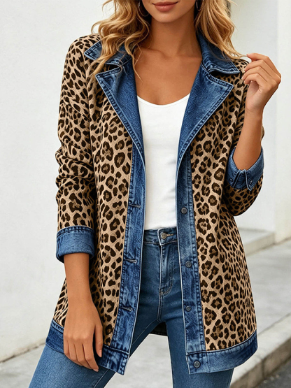 CLEARANCE SALE🔥Women’s Chic Leopard Print and Denim Patchwork Jacket
