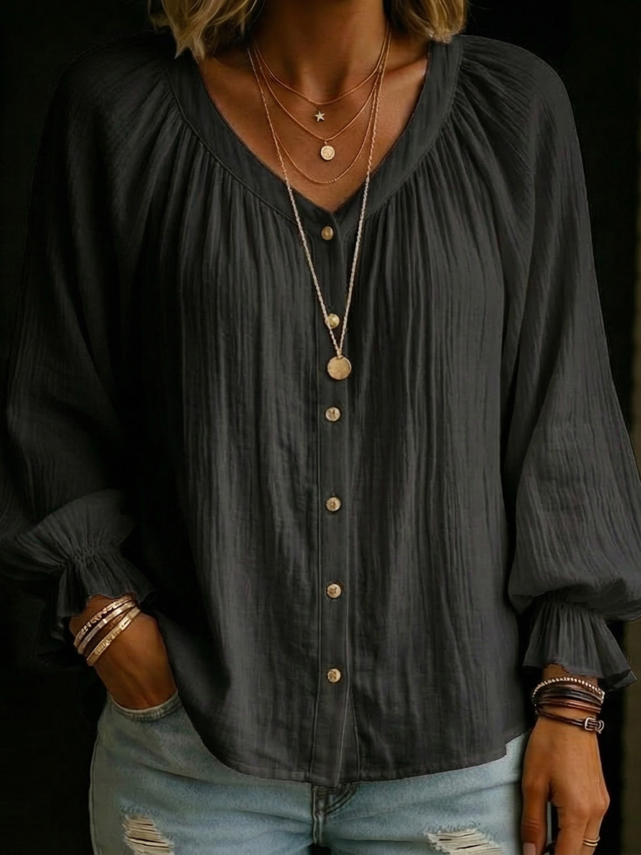 Women's Long Lantern Sleeves Cotton Shirt