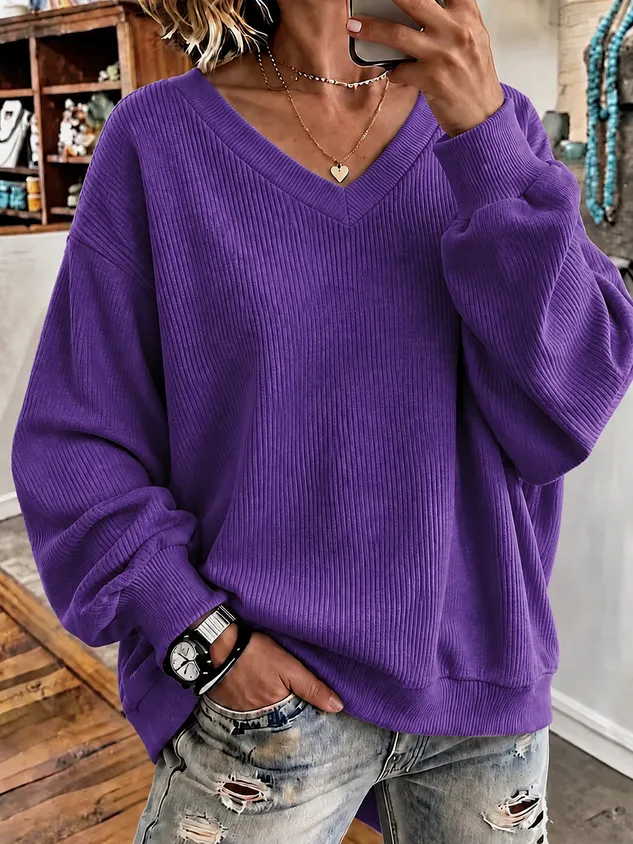 Women’s Oversized V Neck Ribbed Knit Pullover Sweater