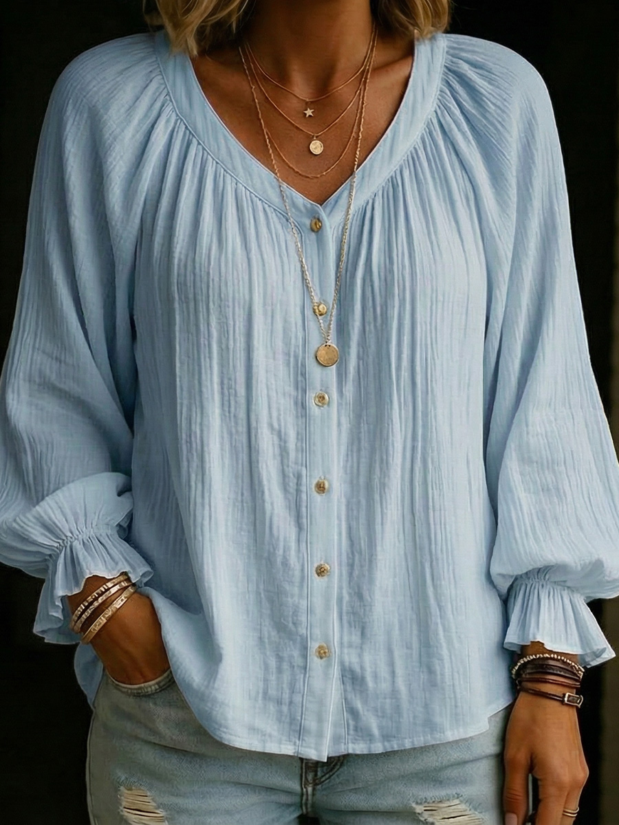 Women's Long Lantern Sleeves Cotton Shirt
