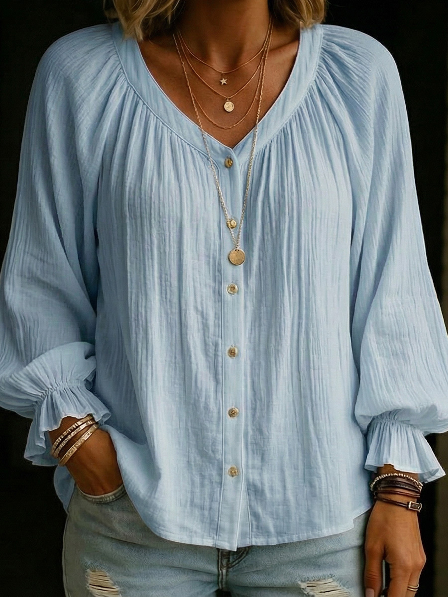 Women's Long Lantern Sleeves Cotton Shirt