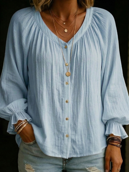 Women's Long Lantern Sleeves Cotton Shirt