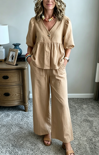 New Arrivals🔥Women's Puff Sleeve Peplum Pants Set