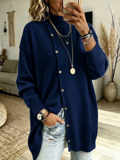 High-neck Button-up Knit Jacket
