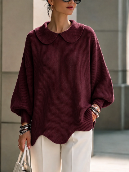 CLEARANCE SALE🔥Women's Solid Color Peter Pan Collar Long Sleeve Casual Loose Pullover Knit Sweater