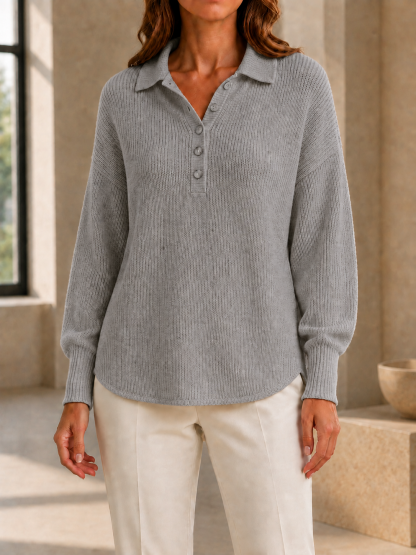 New Arrivals🔥Women’s Casual Polo Collar Button-Detail Knit Sweater with Relaxed Fit