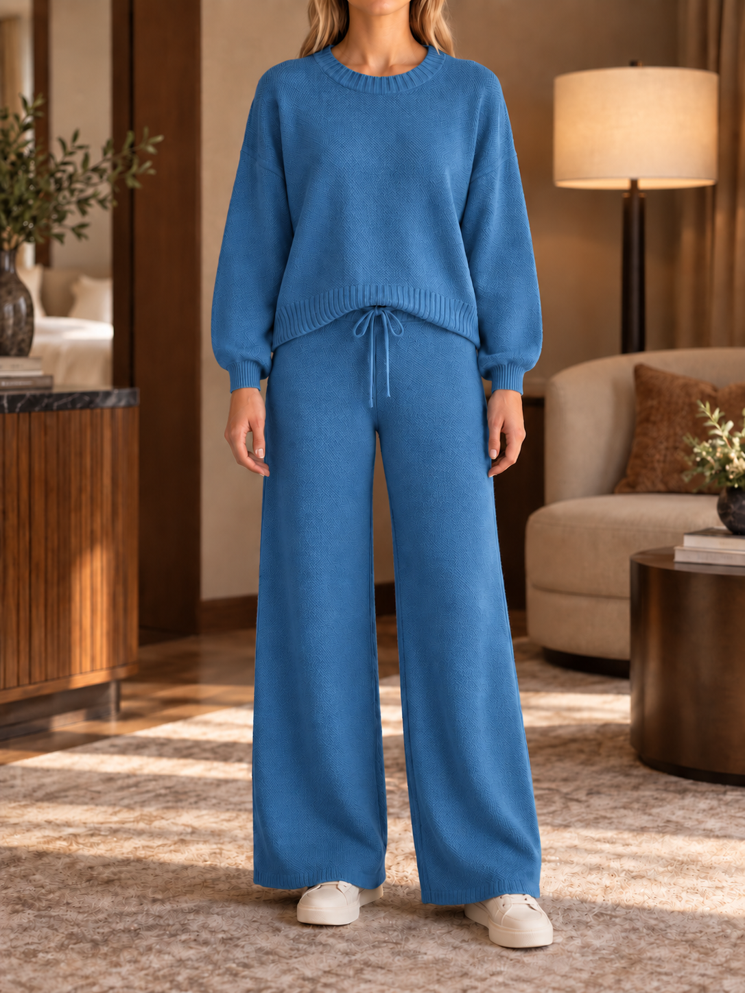 ⏰ LAST DAY SAVE 50% 💥Women’s Relaxed Knit Sweater and Drawstring Wide-Leg Pants Two-Piece Set