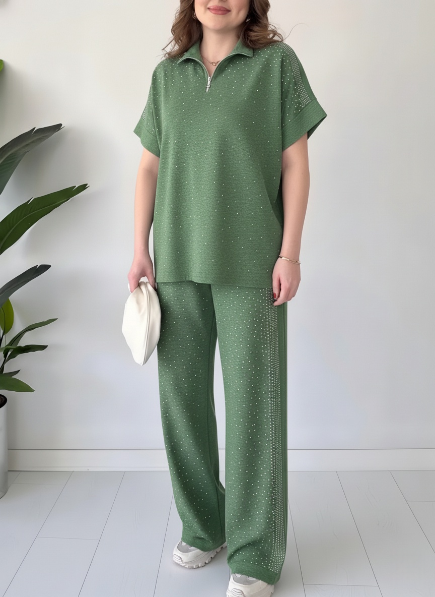 CLEARANCE SALE🔥Women's Zipper Rhinestone Modal Set