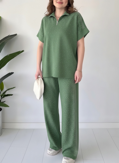 CLEARANCE SALE🔥Women's Zipper Rhinestone Modal Set