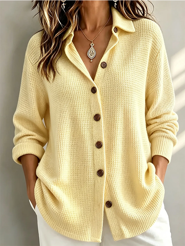 CLEARANCE SALE🔥Women’s Casual Waffle Knit Cardigan Button Down Long Sleeve Loose Fit Top