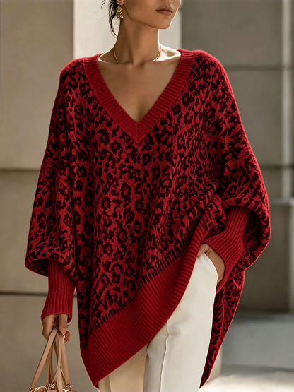 New Arrival🔥Women’s Leopard Print V Neck Oversized Knit Poncho Sweater