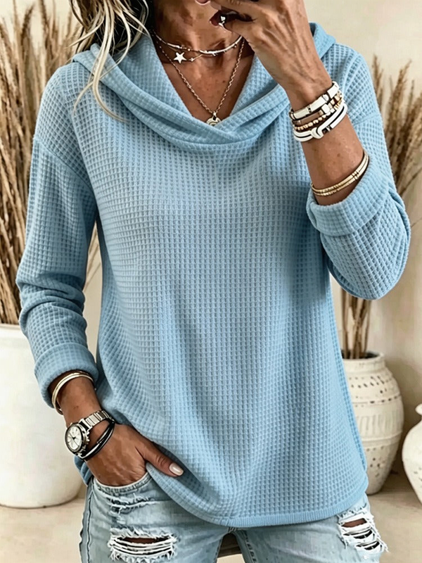 CLEARANCE SALE💥Women's Waffle Knit Cowl Neck Hoodie Top