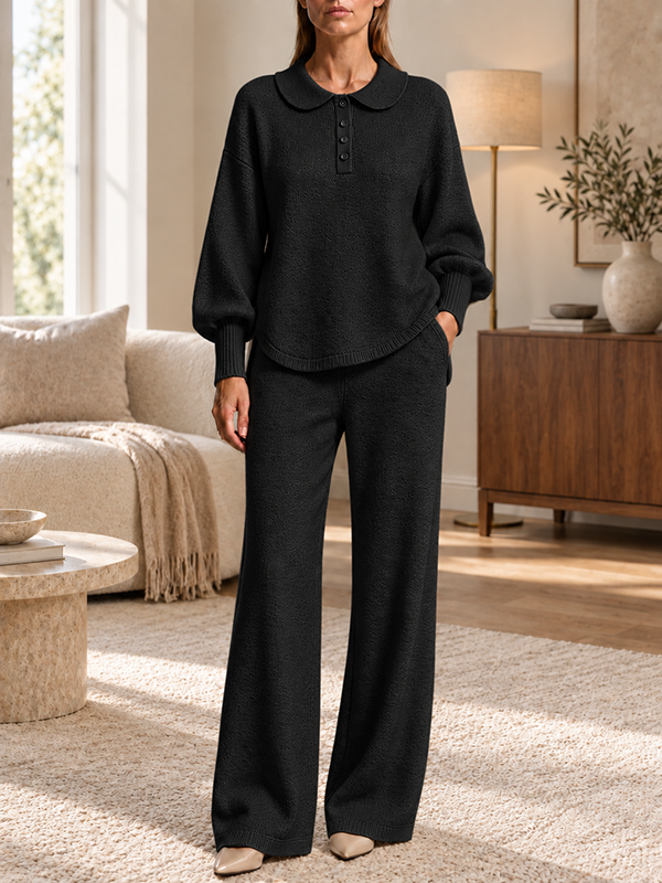 CLEARANCE SALE🔥Women’s Peter Pan Collar Knit Sweater and Wide-Leg Pants Two-Piece Set