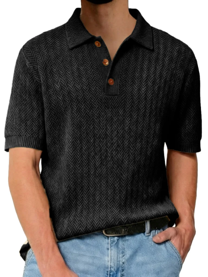Men's Fashionable Textured Lapel Loose-fitting Short-sleeved Polo Shirt
