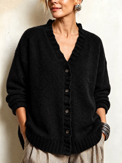 CLEARANCE SALE🔥Women’s Ruffle Trim V-Neck Button-Front Textured Knit Cardigan Sweater