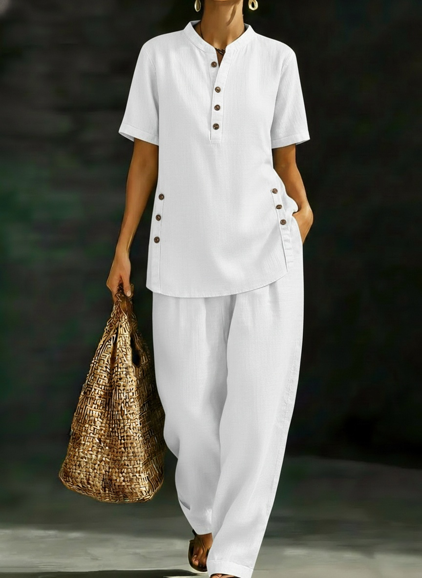 New Arrivals🔥 Women's Cozy Casual Button Shirt And Wide-leg Pants Linen Two-piece Set