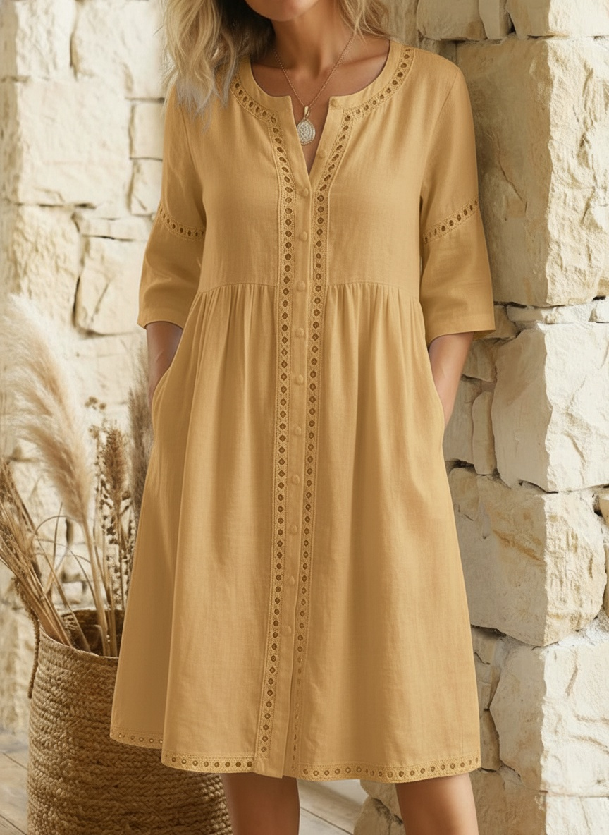 Casual & Cozy Lace-paneled Cotton-linen Dress
