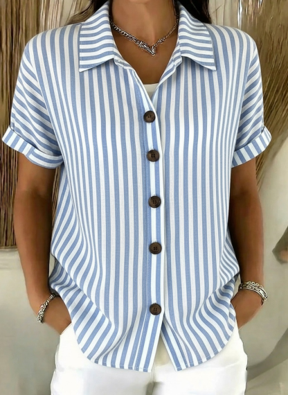 Classic Striped Cotton-linen Button-up Shirt