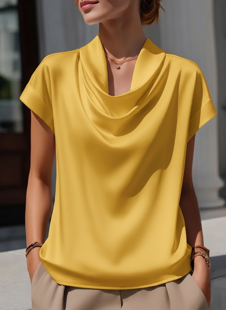 Fashionable And Elegant Scoop-neck Satin Blouse