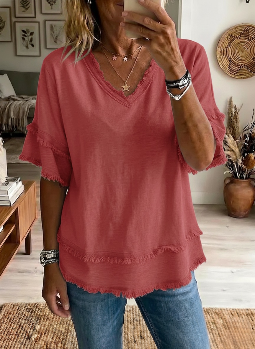 New Arrivals🔥Casual Short-sleeve Raw-hem Linen-blend Top