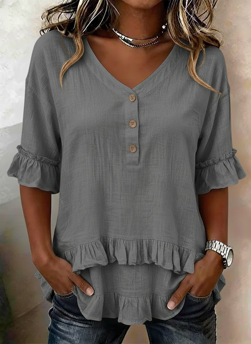 New Arrivals🔥 Women's Retro V-neck Ruffled Loose Cotton-linen Shirt