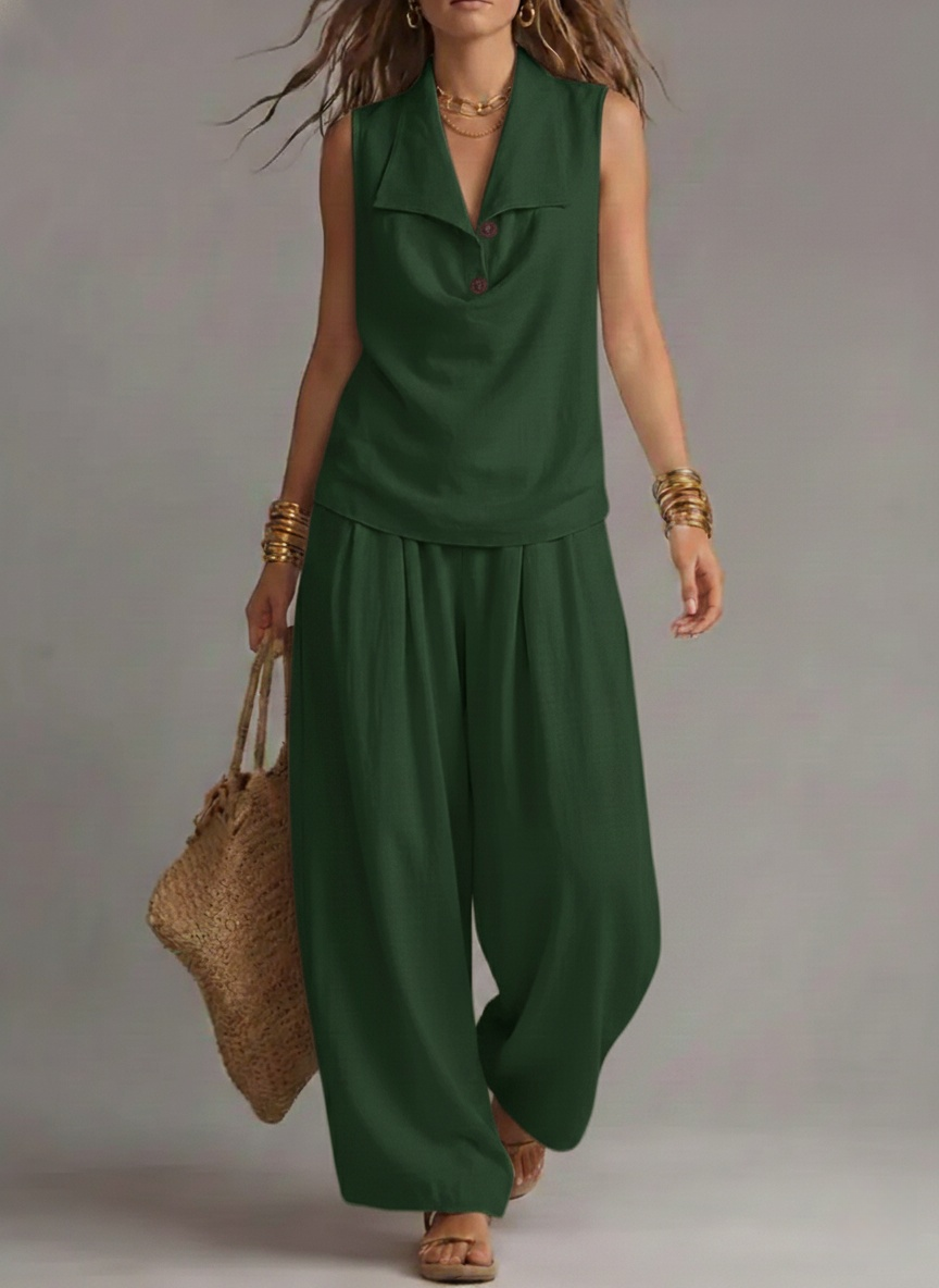 New Arrivals🔥Women's Sleeveless Collared Top And Pants Set