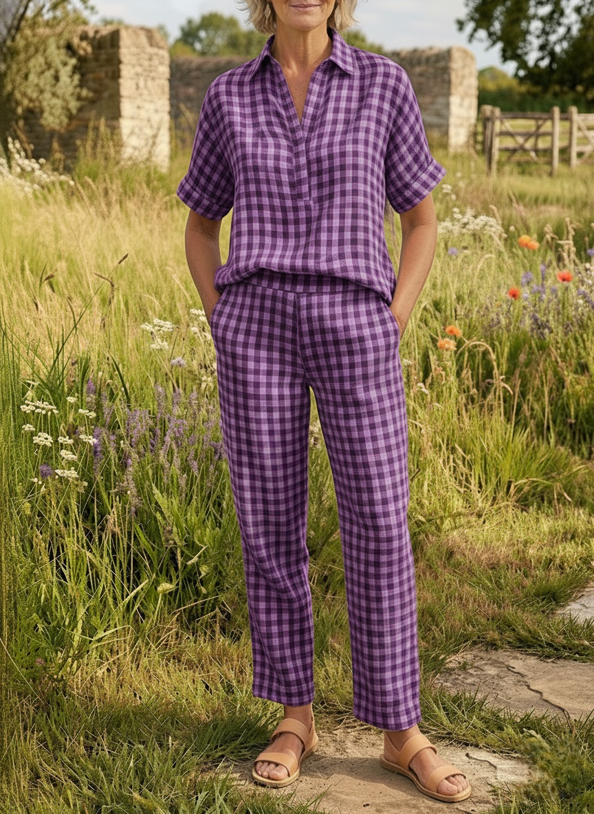 New Arrivals🔥Women's Gingham Linen Look Two-Piece Set