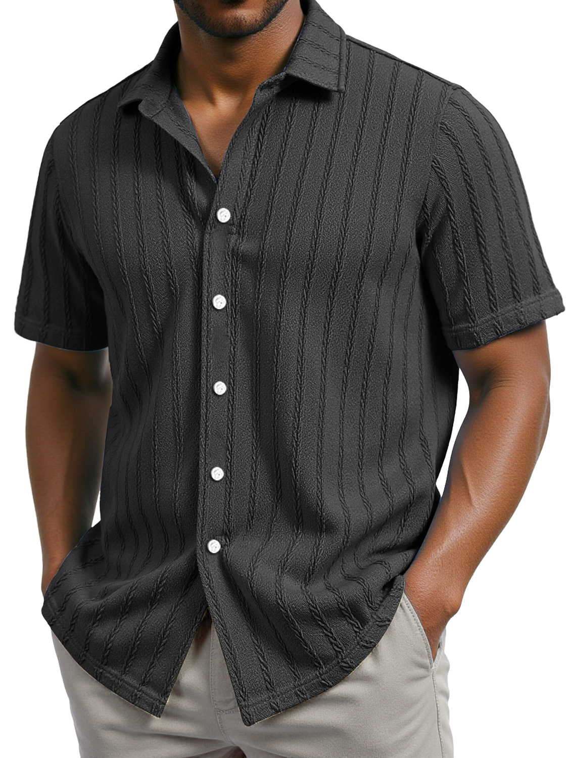 Men's Daily Casual Jacquard Texture Lapel Short-sleeved Shirt