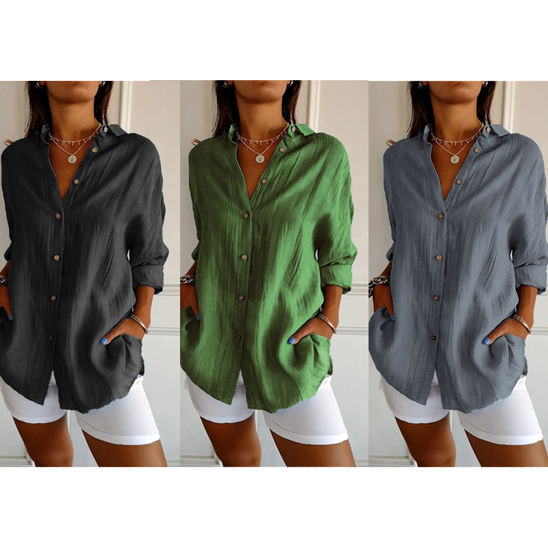 🌷Classic Pleated Textured Single-Breasted Lapel Shirt for Women