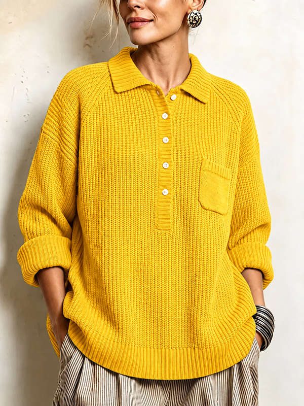 Women’s Cozy Ribbed Knit Polo Pullover Sweater