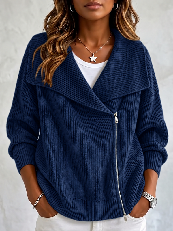 New Arrival🔥Women’s Collared Knit Jacket With Double Zippers