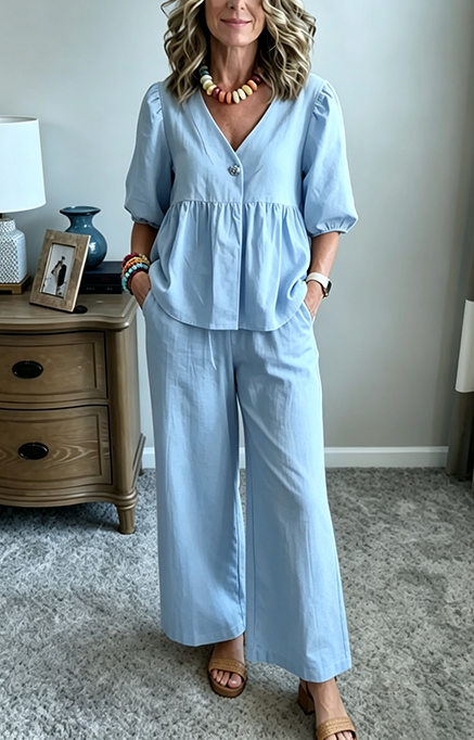 New Arrivals🔥Women's Puff Sleeve Peplum Pants Set