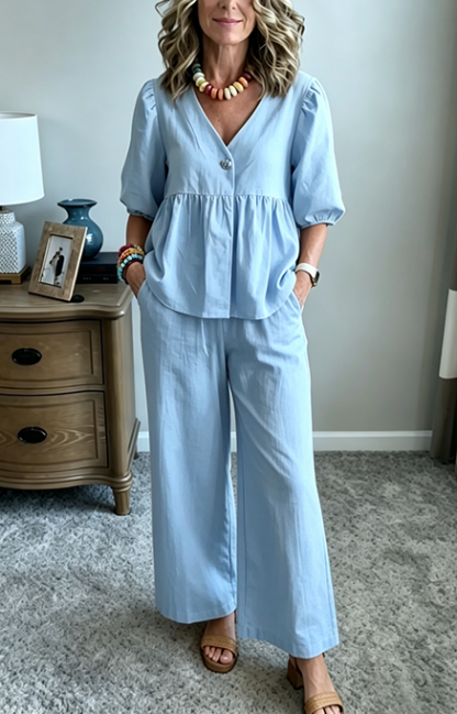 New Arrivals🔥Women's Puff Sleeve Peplum Pants Set