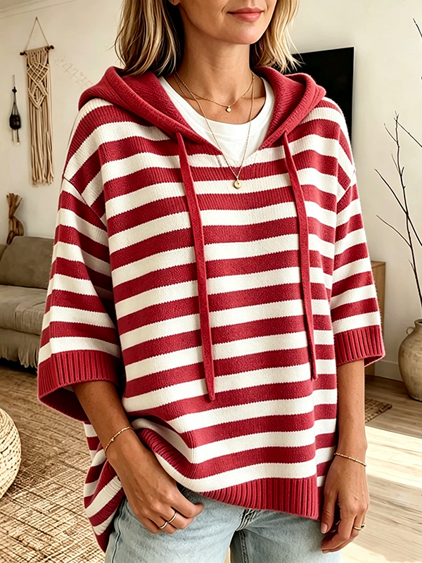 CLEARANCE SALE🔥Women's Striped Hooded Knit Sweater