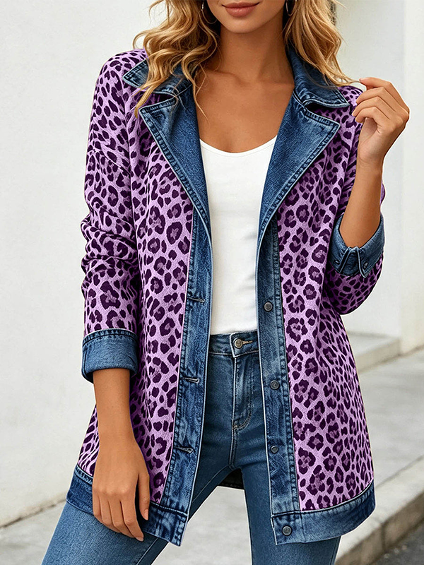 CLEARANCE SALE🔥Women’s Chic Leopard Print and Denim Patchwork Jacket