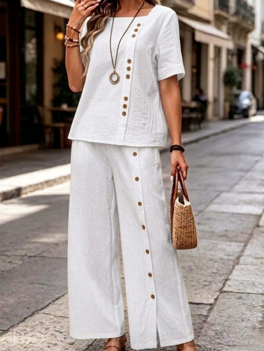 Clearance Sale🔥Women's Linen Square Neck Two-Piece Set