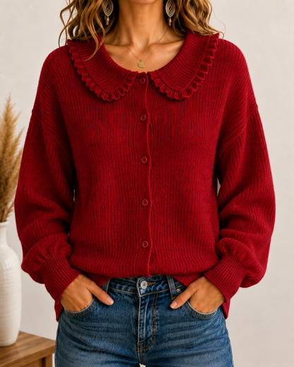 CLEARANCE SALE🔥Women's Ruffle Collar Button-Up Knit Cardigan
