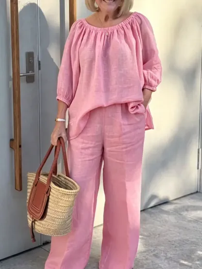 Women'S Linen Shirt And Trousers Two-Piece Set