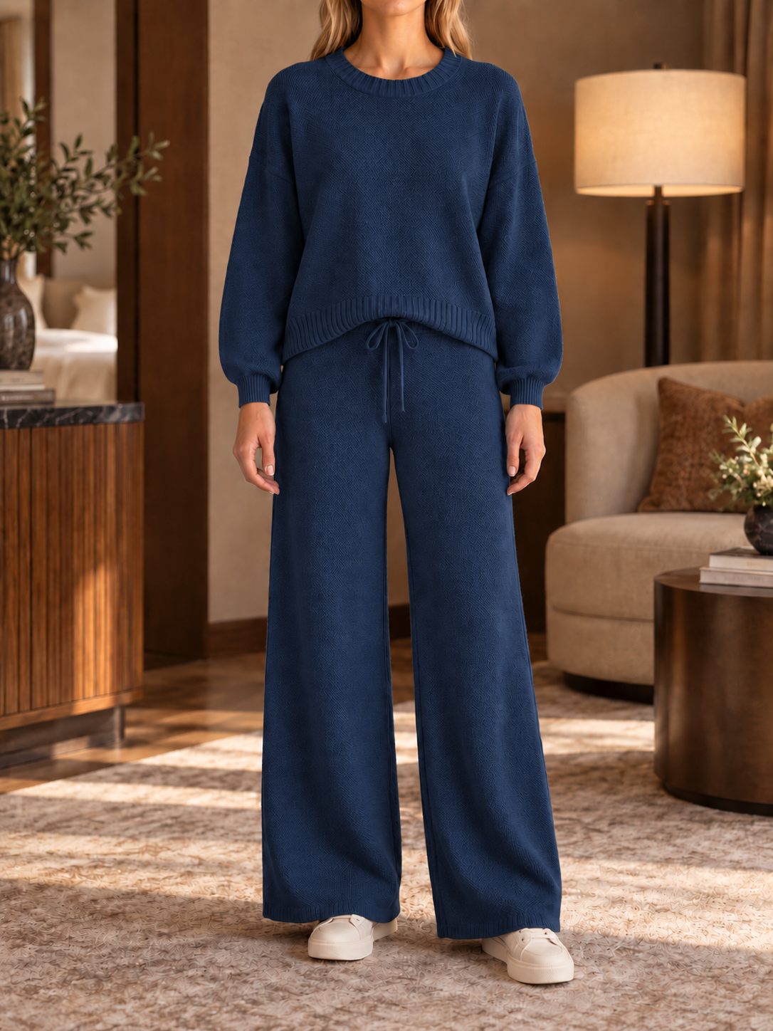 ⏰ LAST DAY SAVE 50% 💥Women’s Relaxed Knit Sweater and Drawstring Wide-Leg Pants Two-Piece Set
