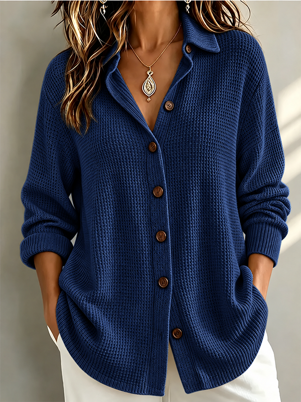 CLEARANCE SALE🔥Women’s Casual Waffle Knit Cardigan Button Down Long Sleeve Loose Fit Top