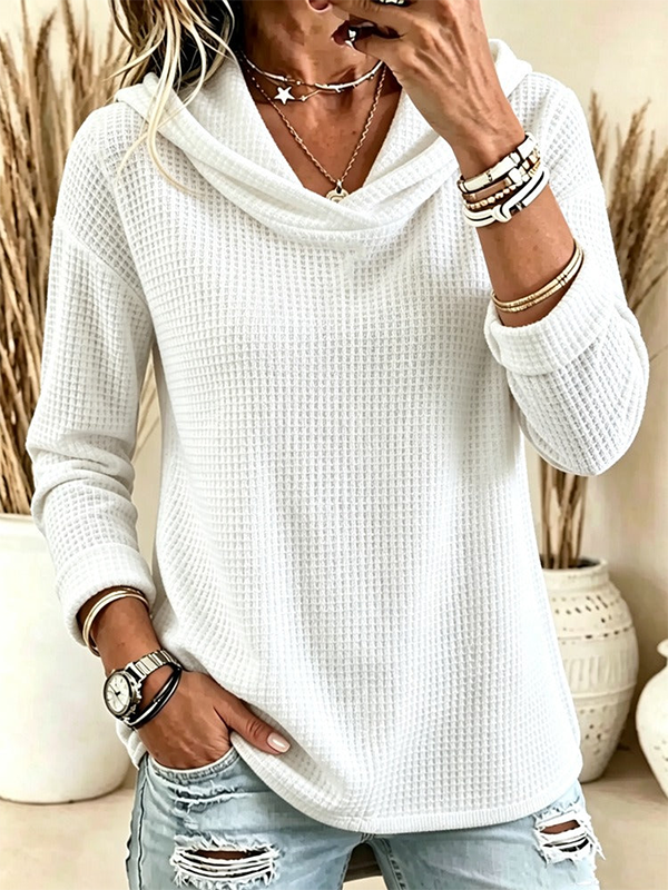 CLEARANCE SALE💥Women's Waffle Knit Cowl Neck Hoodie Top