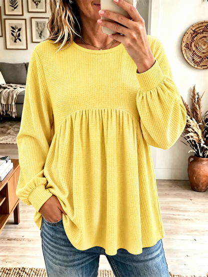 CLEARANCE SALE💥Women’s Waffle Knit Empire Waist Long Sleeve Babydoll Pullover Top