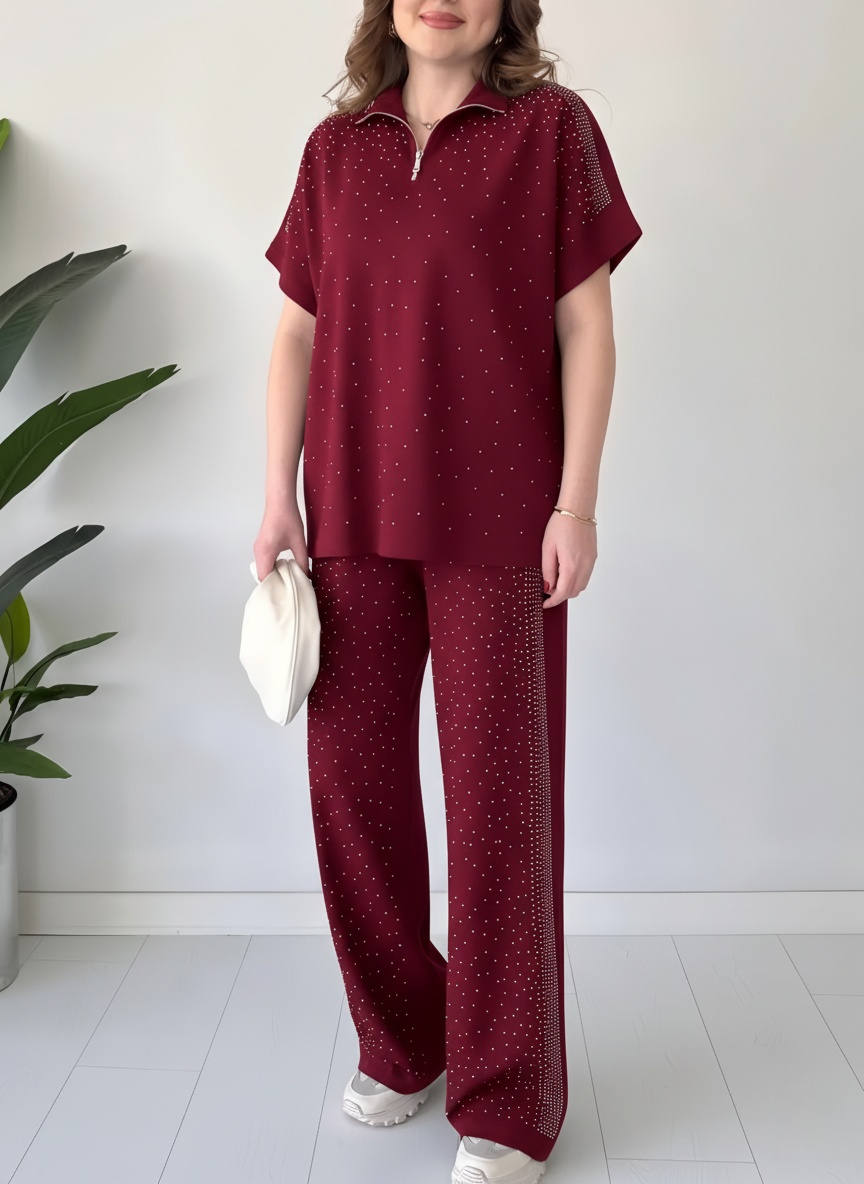 CLEARANCE SALE🔥Women's Zipper Rhinestone Modal Set