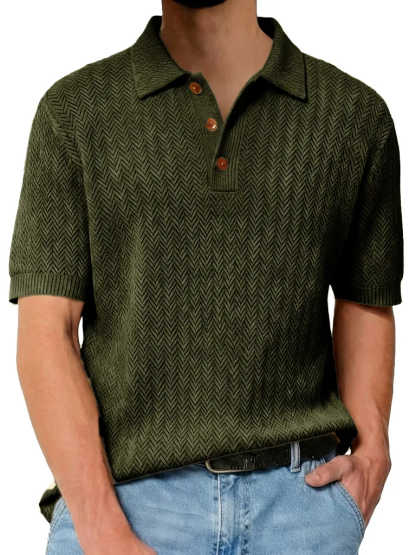 Men's Fashionable Textured Lapel Loose-fitting Short-sleeved Polo Shirt