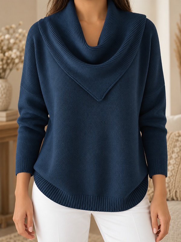 CLEARANCE SALE🔥Women’s Draped Shawl Cowl Neck Relaxed Fit Knit Sweater